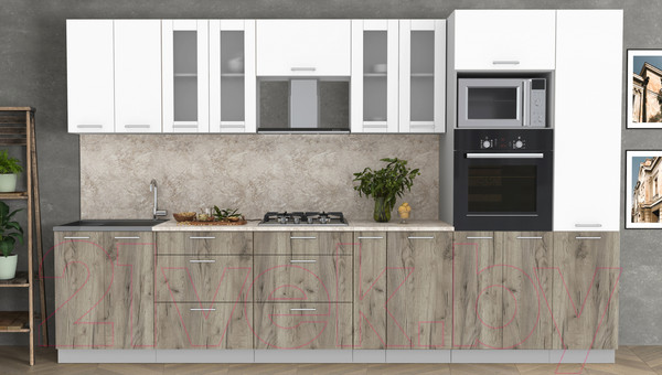 Изображение товара Кухонный гарнитур Интерлиния Мила 3.4 ВТ (белый платинум/дуб серый/опал светлый)