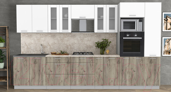 Изображение товара Кухонный гарнитур Интерлиния Мила 3.6 ВТ (белый платинум/дуб серый/опал светлый)