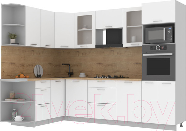 Изображение товара Кухонный гарнитур Интерлиния Мила 1.68x2.8 левая (белый платинум/белый платинум/дуб бунратти)