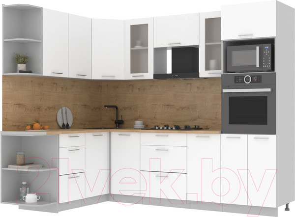 Изображение товара Кухонный гарнитур Интерлиния Мила 1.68x2.6 левая (белый платинум/белый платинум/дуб бунратти)