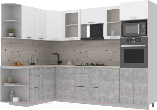 Изображение товара Кухонный гарнитур Интерлиния Мила 1.68x2.8 левая (белый платинум/бетон/бискайская сосна)