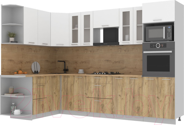 Изображение товара Кухонный гарнитур Интерлиния Мила 1.68x3.0 левая (белый платинум/дуб золотой/дуб бунратти)