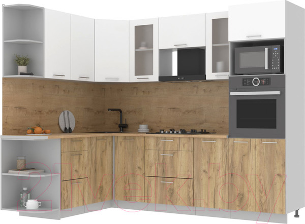 Изображение товара Кухонный гарнитур Интерлиния Мила 1.68x2.6 левая (белый платинум/дуб золотой/дуб бунратти)
