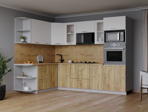 Изображение товара Кухонный гарнитур Интерлиния Мила 1.68x2.6 левая (белый платинум/дуб золотой/дуб бунратти)