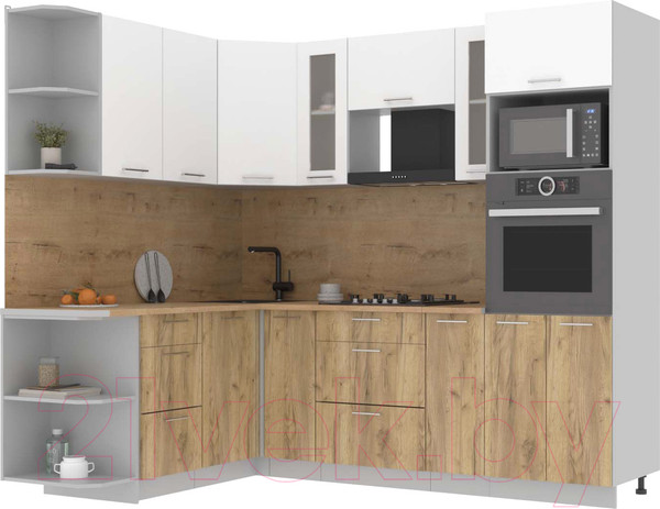 Изображение товара Кухонный гарнитур Интерлиния Мила 1.68x2.4 левая (белый платинум/дуб золотой/дуб бунратти)