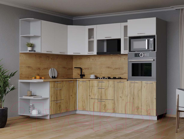 Изображение товара Кухонный гарнитур Интерлиния Мила 1.68x2.4 левая (белый платинум/дуб золотой/дуб бунратти)