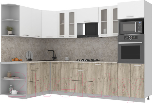 Изображение товара Кухонный гарнитур Интерлиния Мила 1.68x3.0 левая (белый платинум/дуб серый/опал светлый)