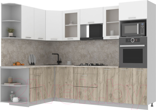 Изображение товара Кухонный гарнитур Интерлиния Мила 1.68x2.8 левая (белый платинум/дуб серый/опал светлый)