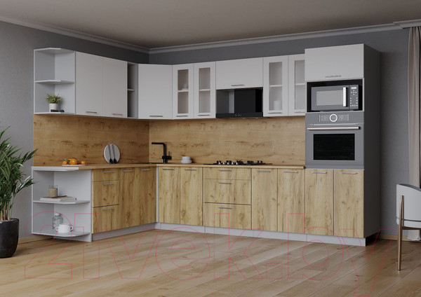 Изображение товара Кухонный гарнитур Интерлиния Мила 1.88x3.0 левая (белый платинум/дуб золотой/дуб бунратти)
