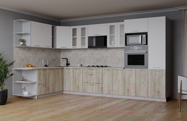 Изображение товара Кухонный гарнитур Интерлиния Мила 1.88x3.4 левая (белый платинум/дуб серый/опал светлый)