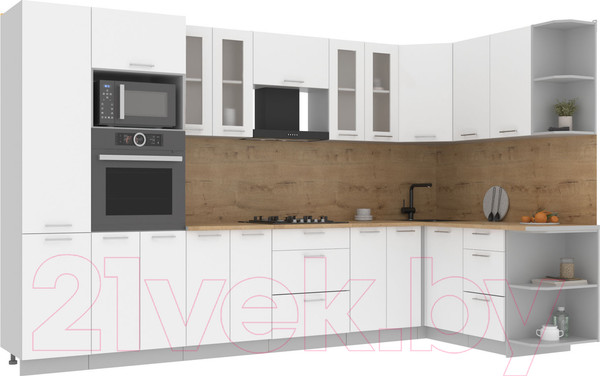 Изображение товара Кухонный гарнитур Интерлиния Мила 1.68x3.4 правая (белый платинум/белый платинум/дуб бунратти)