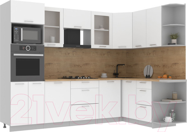Изображение товара Кухонный гарнитур Интерлиния Мила 1.68x2.8 правая (белый платинум/белый платинум/дуб бунратти)