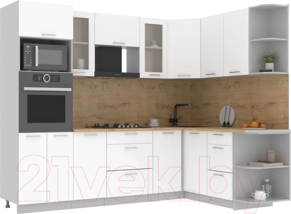 Изображение товара Кухонный гарнитур Интерлиния Мила 1.68x2.6 правая (белый платинум/белый платинум/дуб бунратти)