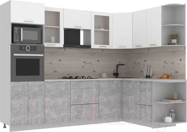 Изображение товара Кухонный гарнитур Интерлиния Мила 1.68x2.8 правая (белый платинум/бетон/бискайская сосна)