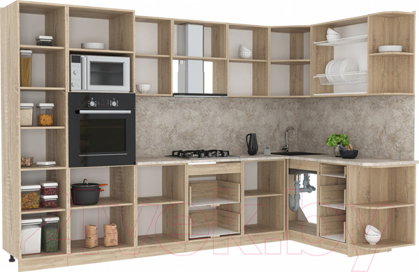 Изображение товара Кухонный гарнитур Интерлиния Мила 1.68x3.2 правая (белый платинум/дуб золотой/дуб бунратти)