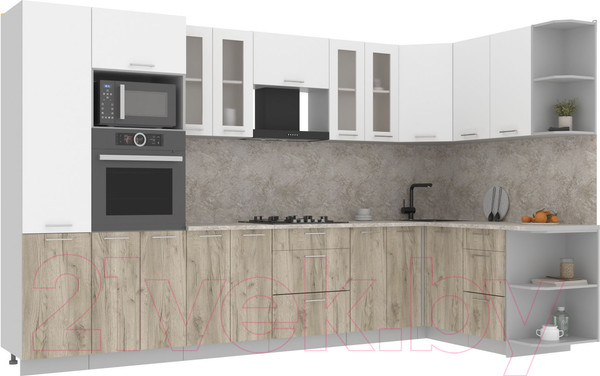 Изображение товара Кухонный гарнитур Интерлиния Мила 1.68x3.4 правая (белый платинум/дуб серый/опал светлый)