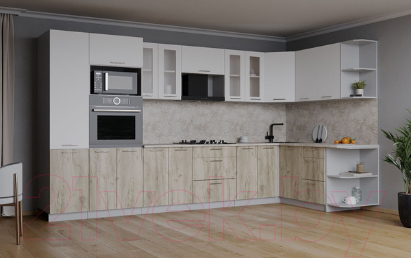 Изображение товара Кухонный гарнитур Интерлиния Мила 1.68x3.4 правая (белый платинум/дуб серый/опал светлый)