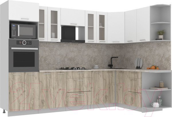 Изображение товара Кухонный гарнитур Интерлиния Мила 1.68x3.0 правая (белый платинум/дуб серый/опал светлый)
