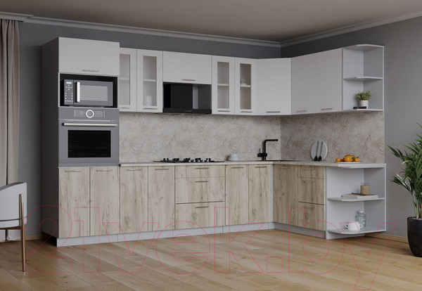 Изображение товара Кухонный гарнитур Интерлиния Мила 1.68x3.0 правая (белый платинум/дуб серый/опал светлый)