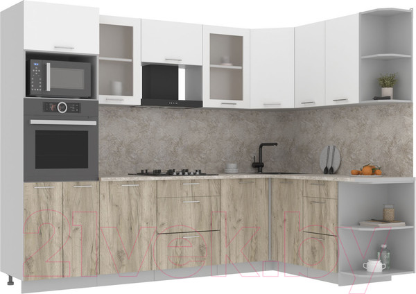 Изображение товара Кухонный гарнитур Интерлиния Мила 1.68x2.8 правая (белый платинум/дуб серый/опал светлый)