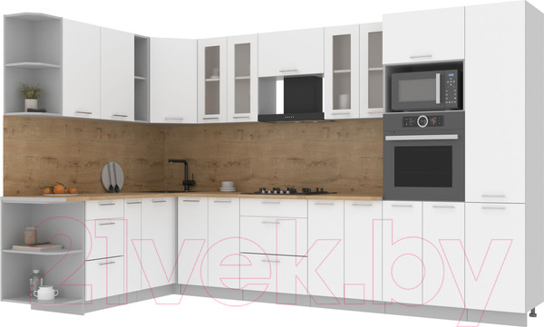 Изображение товара Кухонный гарнитур Интерлиния Мила 1.88x3.4 левая (белый платинум/белый платинум/дуб бунратти)