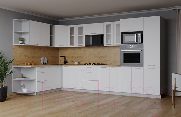 Изображение товара Кухонный гарнитур Интерлиния Мила 1.88x3.4 левая (белый платинум/белый платинум/дуб бунратти)