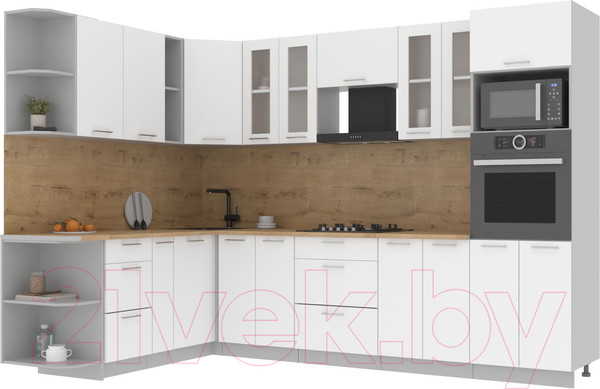 Изображение товара Кухонный гарнитур Интерлиния Мила 1.88x3.0 левая (белый платинум/белый платинум/дуб бунратти)