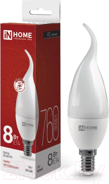 Изображение товара Лампа INhome LED-Свеча на ветру-VC 8Вт 230В Е14 4000К 760Лм / 4690612030432