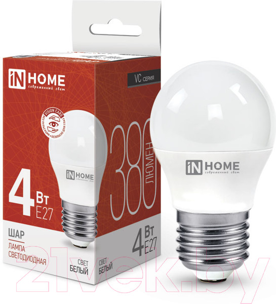 Изображение товара Лампа INhome LED-Шар-VC 4Вт 230В Е27 4000К 380Лм / 4690612030593
