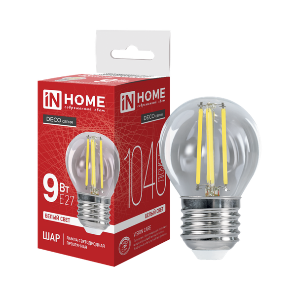 Изображение товара Лампа INhome LED-Шар-deco 9Вт 230В Е27 4000К 1040Лм / 4690612026282