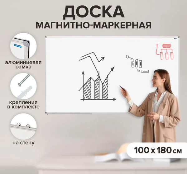 Изображение товара Магнитно-маркерная доска OfficeSpace 347028 (100x180см)