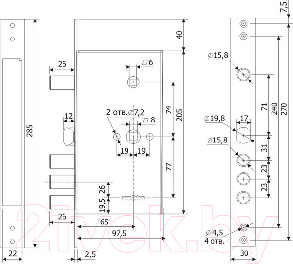 Изображение товара Замок врезной Гардиан 30.15 Длинный ключ ЗК303Н-01/112.5мм (4 ключа)