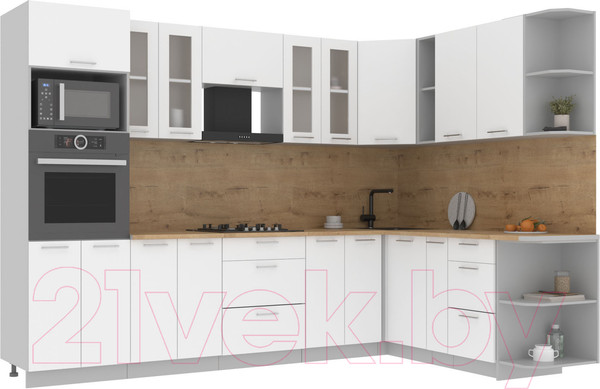 Изображение товара Кухонный гарнитур Интерлиния Мила 1.88x3.0 правая (белый платинум/белый платинум/дуб бунратти)