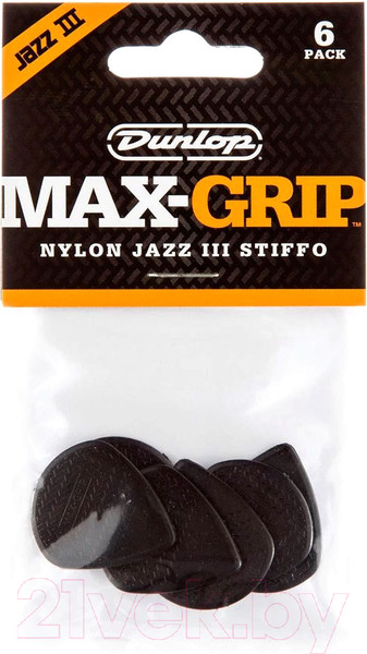 Изображение товара Набор медиаторов Dunlop Manufacturing Max-Grip Nylon Jazz III 471P3S (6шт)
