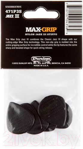 Изображение товара Набор медиаторов Dunlop Manufacturing Max-Grip Nylon Jazz III 471P3S (6шт)