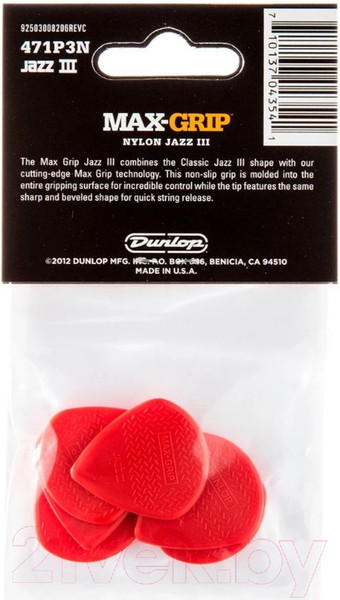 Изображение товара Набор медиаторов Dunlop Manufacturing Max-Grip Nylon Jazz III 471P3N (6шт)