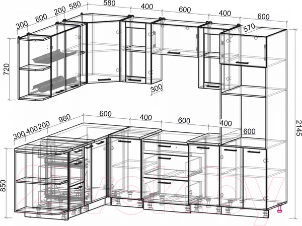 Изображение товара Кухонный гарнитур Interline Мила 1.88x2.6 правая (белый платинум/белый платинум/дуб бунратти)