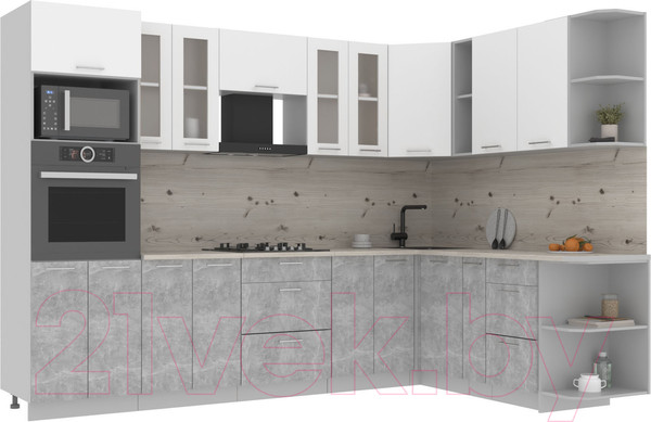 Изображение товара Кухонный гарнитур Интерлиния Мила 1.88x3.0 правая (белый платинум/бетон/бискайская сосна)