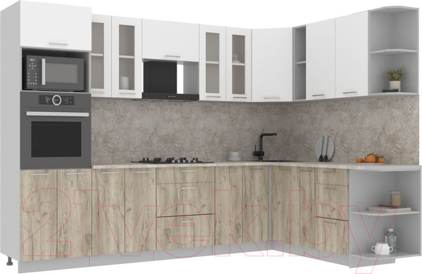 Изображение товара Кухонный гарнитур Интерлиния Мила 1.88x3.0 правая (белый платинум/дуб серый/опал светлый)