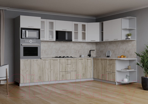 Изображение товара Кухонный гарнитур Интерлиния Мила 1.88x3.0 правая (белый платинум/дуб серый/опал светлый)