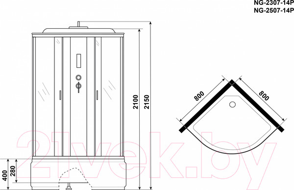 Изображение товара Душевая кабина Niagara NG-2307-14P 80x80x215 (матовое стекло)