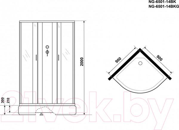 Изображение товара Душевая кабина Niagara NG-6501-14BKG 90x90x215 (тонированное стекло/черный)