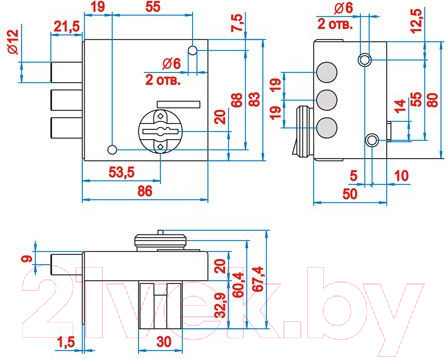Изображение товара Замок накладной Эльбор 1 04 51 Кремень КМА