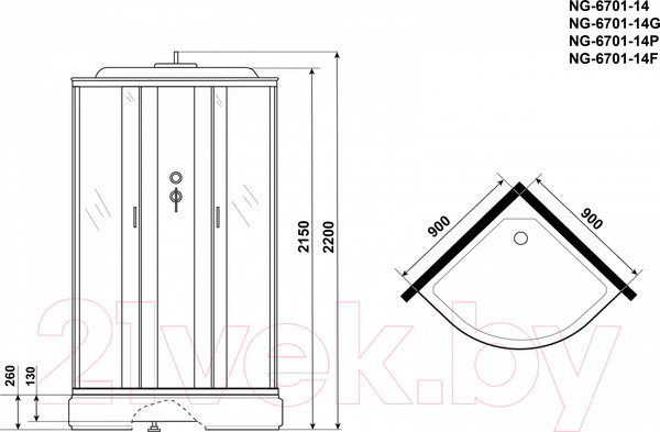 Изображение товара Душевая кабина Niagara NG-6701-14G 90x90x215 (прозрачное стекло/черный)