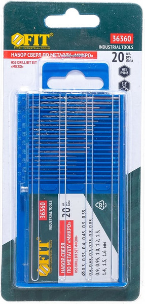 Изображение товара Набор сверл FIT HSS Полированные микро / 36360 (20шт)