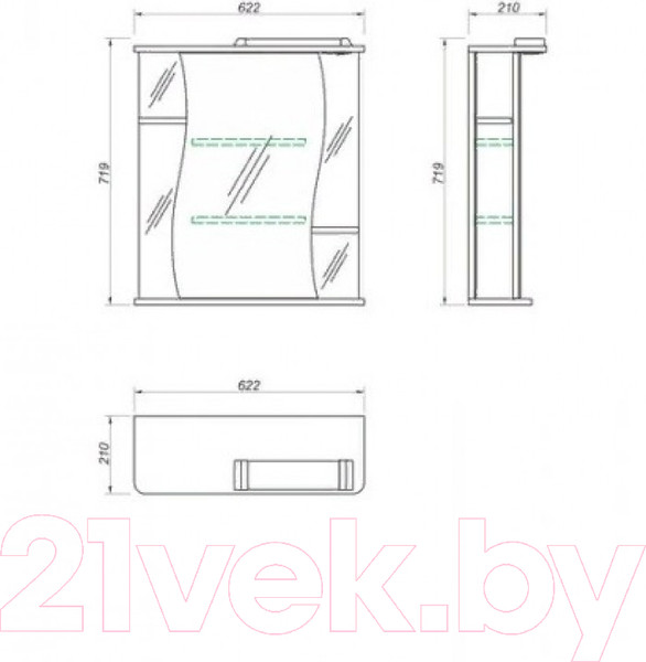 Изображение товара Шкаф с зеркалом для ванной Мебельград Волна с/о 62 / 466317