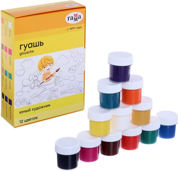 Изображение товара Гуашь ГАММА Юный художник / 298641 (12цв)