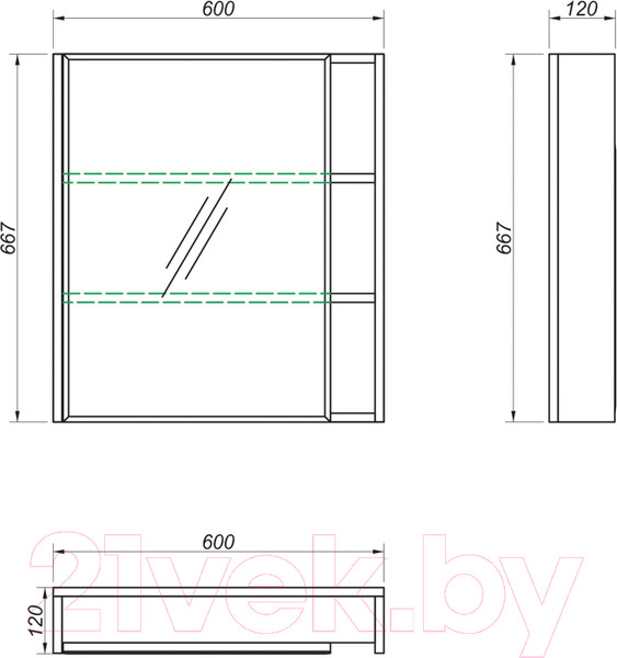 Изображение товара Шкаф с зеркалом для ванной Какса-А Silvia 60 б/о / 466788