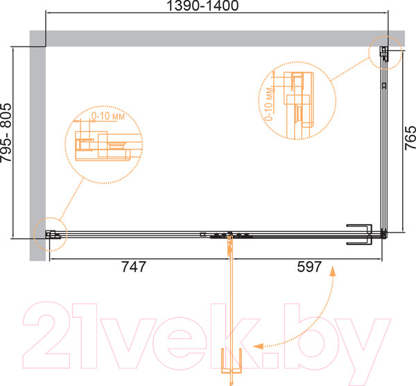 Изображение товара Душевой уголок Cezares BELLAGIO-AH-1-140/80-C-NERO