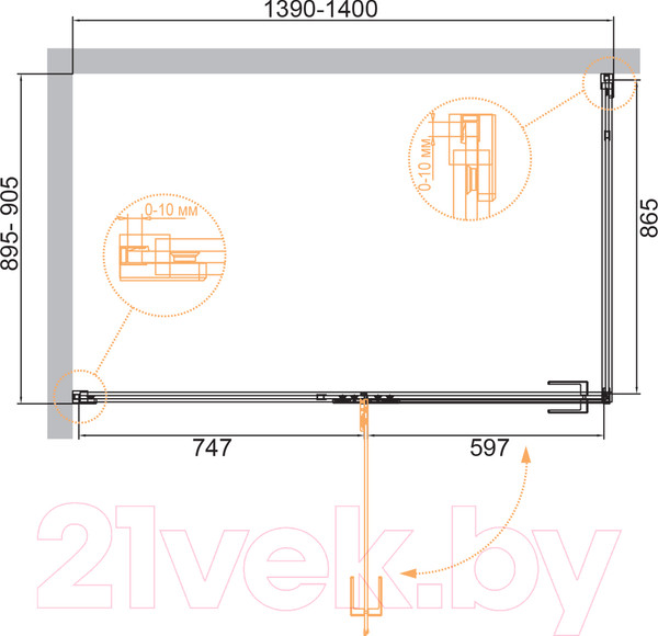 Изображение товара Душевой уголок Cezares BELLAGIO-AH-1-140/90-C-BORO